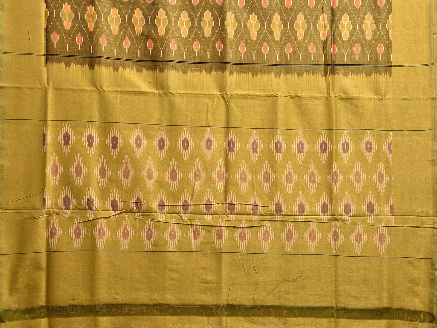 Green Pochampally Ikat Cotton Handloom Saree with All Over Grill Body and Pallu Design i0894