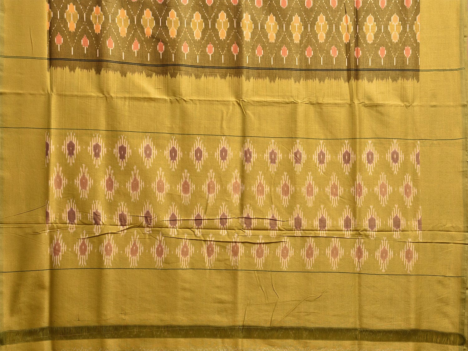 Green Pochampally Ikat Cotton Handloom Saree with All Over Grill Body and Pallu Design i0894