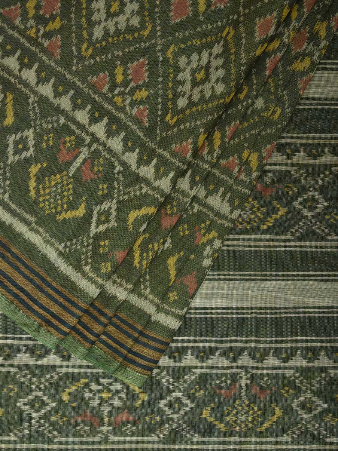 Green Pochampally Ikat Cotton Handloom Saree with All Over Grill Design i0873