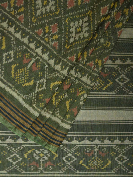 Green Pochampally Ikat Cotton Handloom Saree with All Over Grill Design i0873