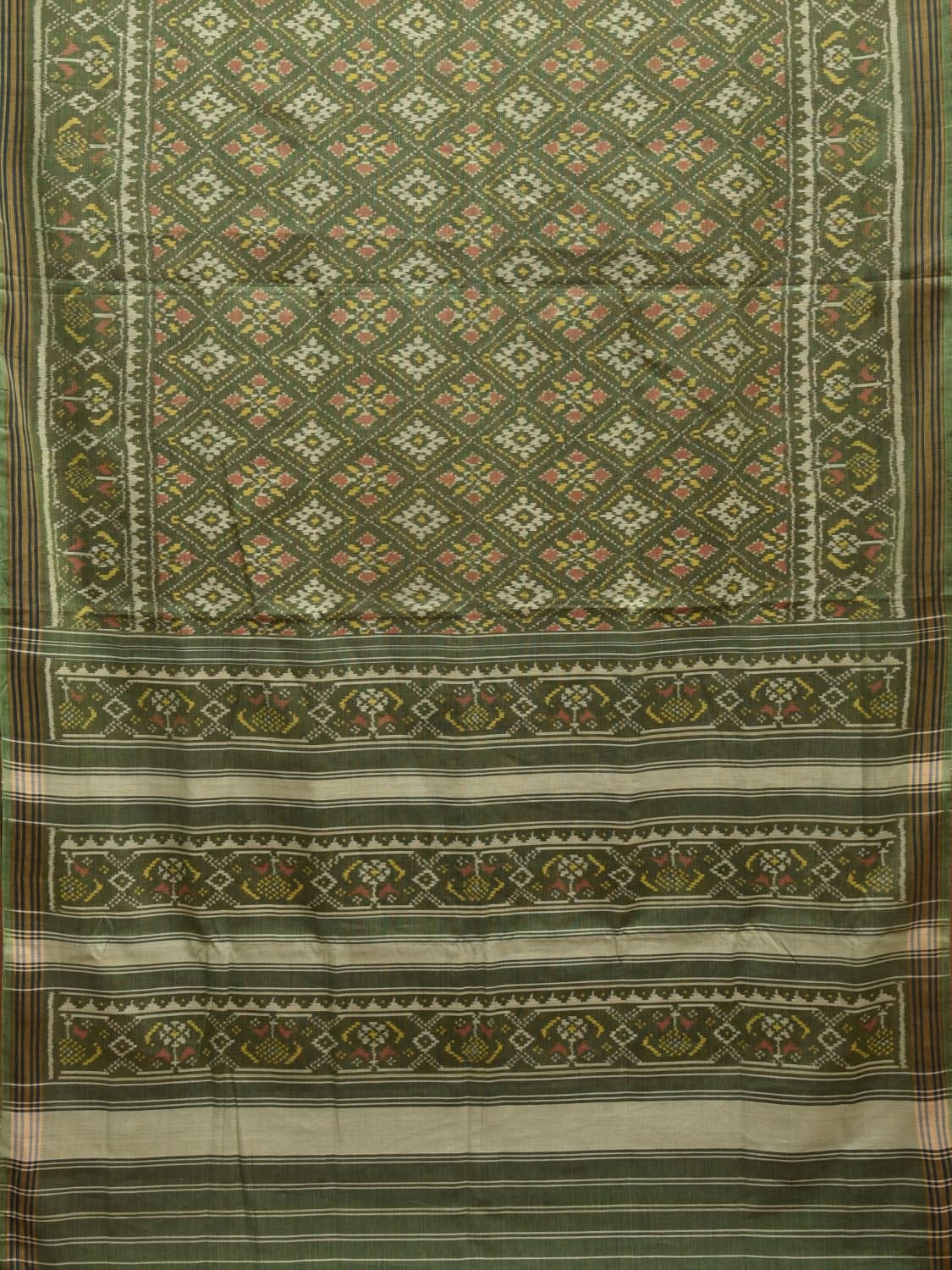 Green Pochampally Ikat Cotton Handloom Saree with All Over Grill Design i0873