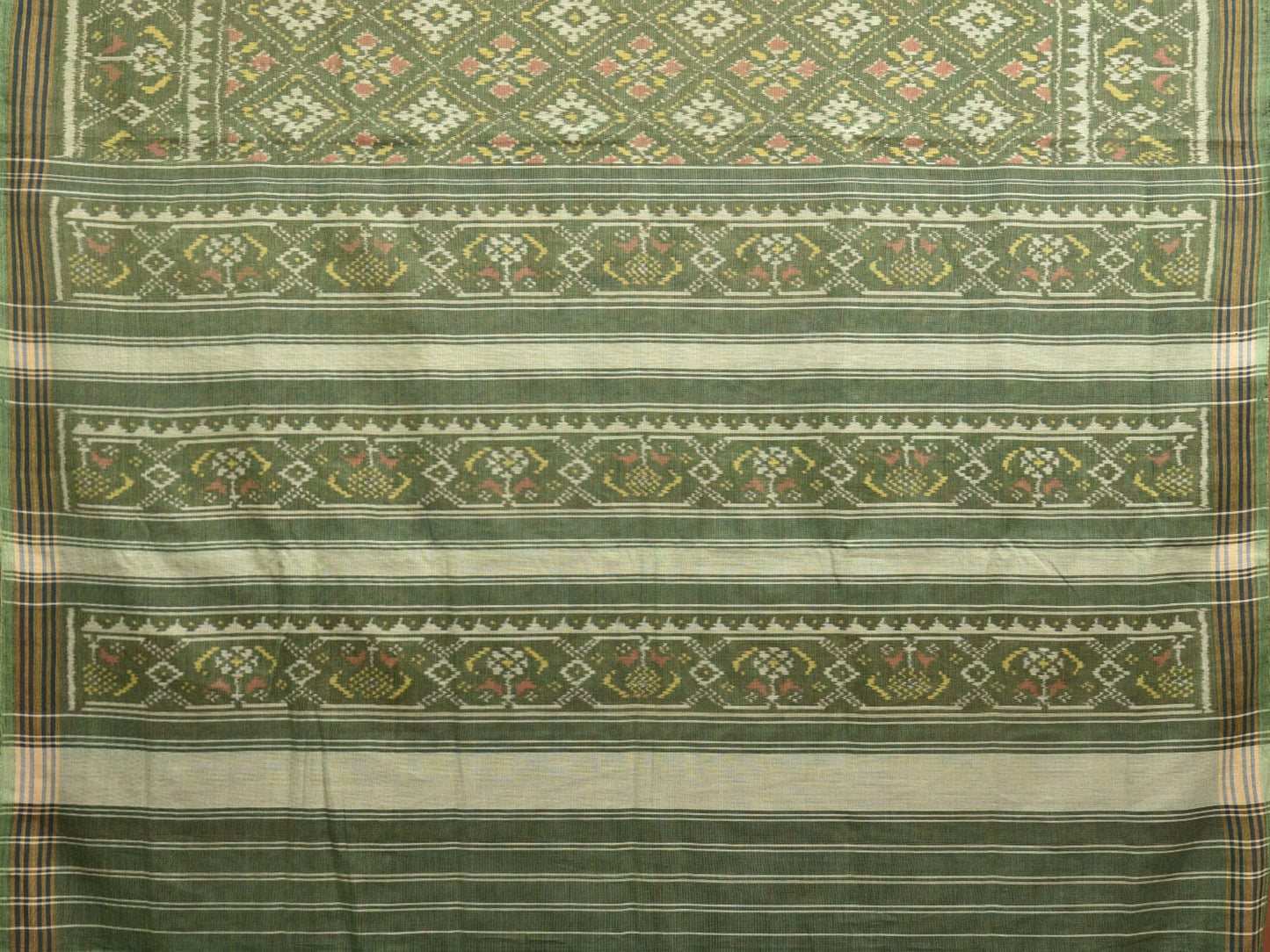 Green Pochampally Ikat Cotton Handloom Saree with All Over Grill Design i0873