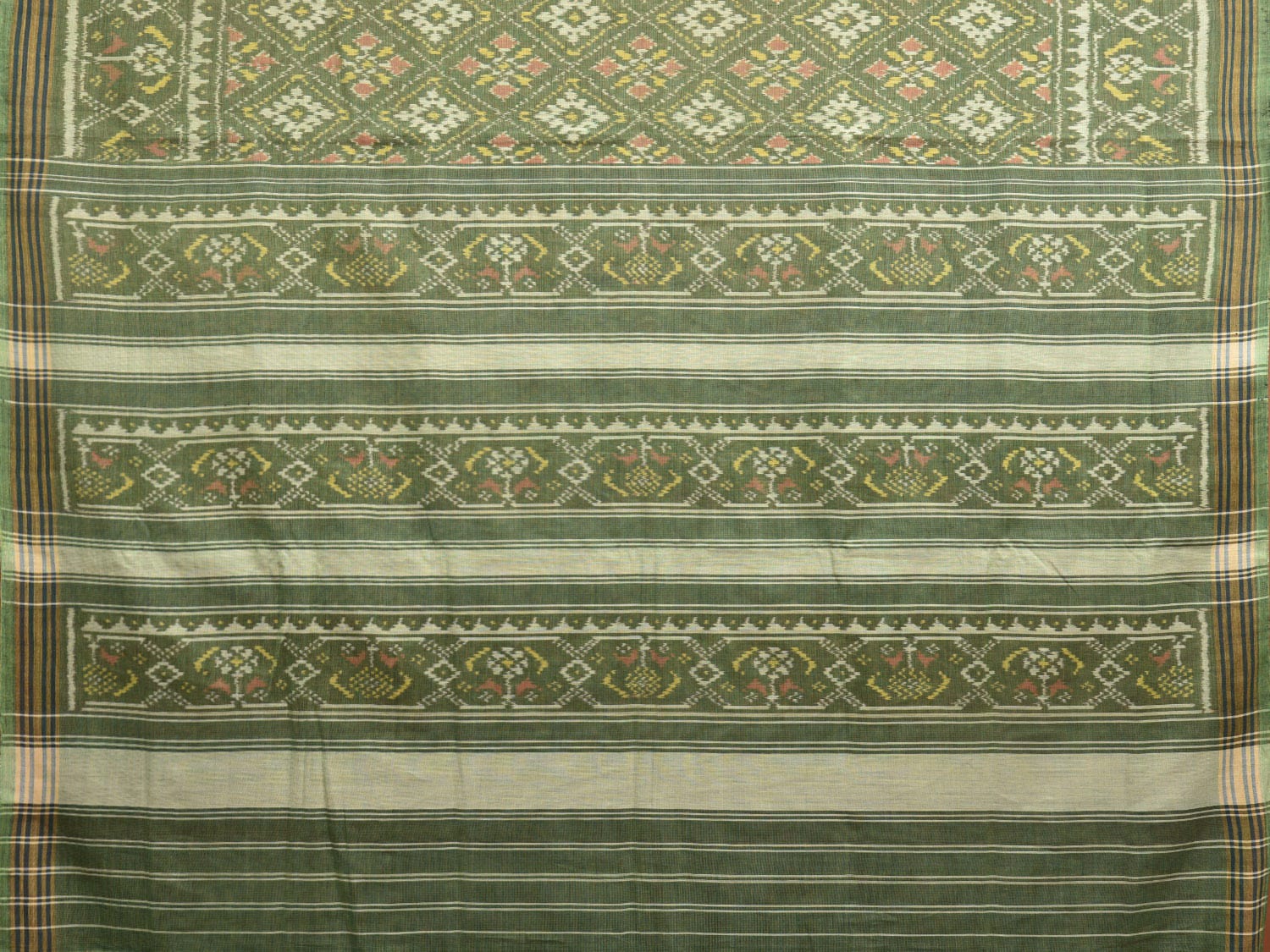 Green Pochampally Ikat Cotton Handloom Saree with All Over Grill Design i0873