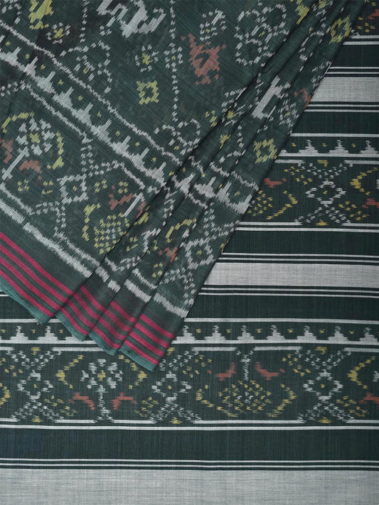 Green Pochampally Ikat Cotton Handloom Saree with Elephant and Parrot Design i0876