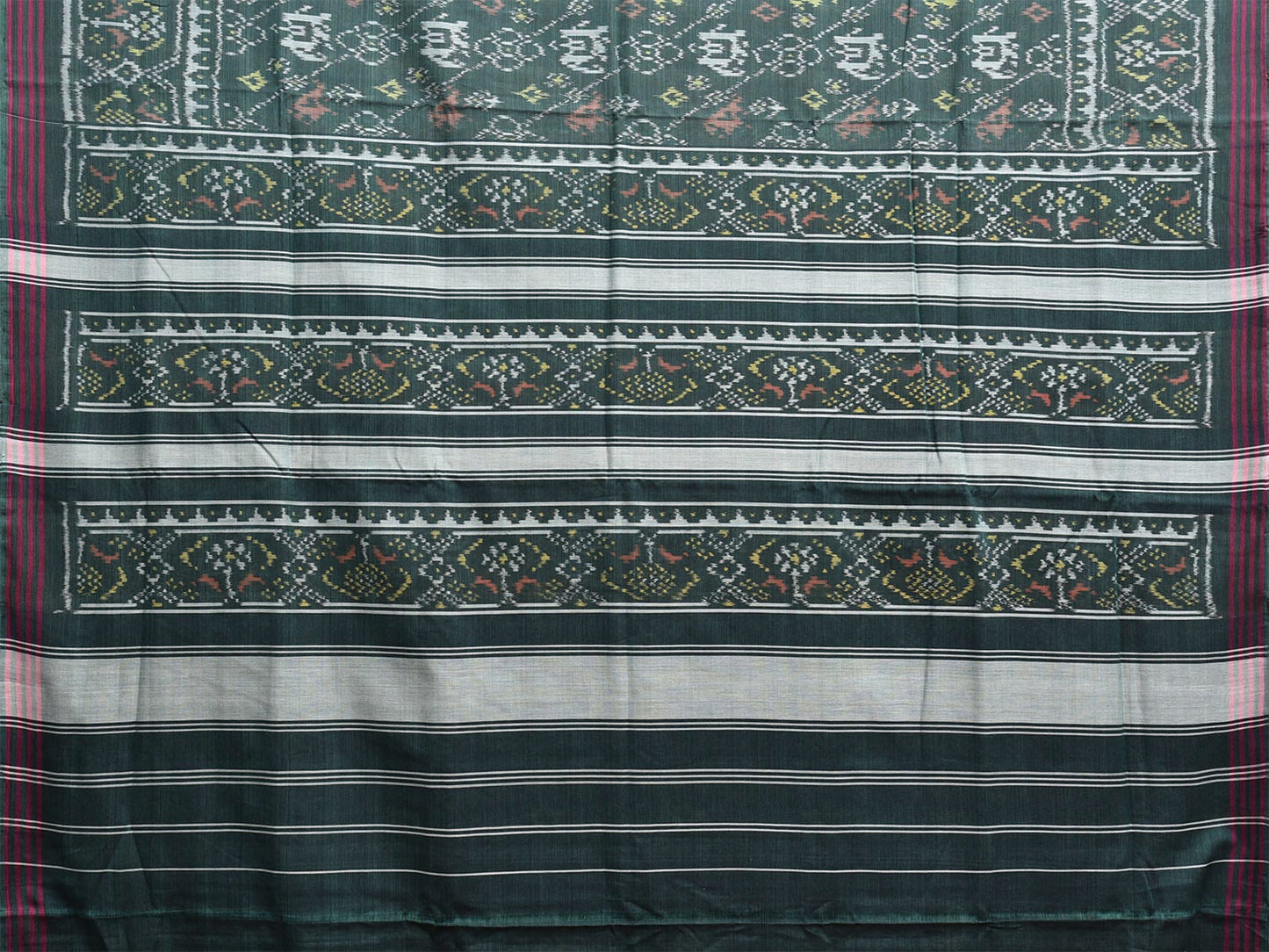 Green Pochampally Ikat Cotton Handloom Saree with Elephant and Parrot Design i0876