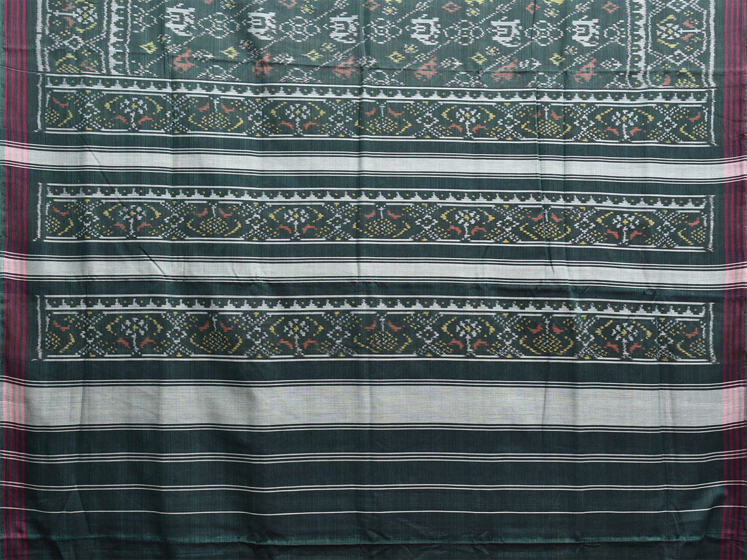 Green Pochampally Ikat Cotton Handloom Saree with Elephant and Parrot Design i0876