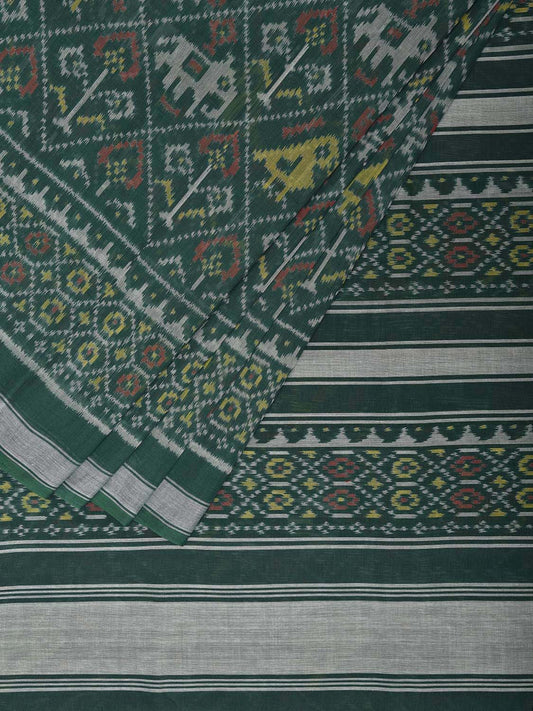 Green Pochampally Ikat Cotton Handloom Saree with Elephant and Parrot Design i0879