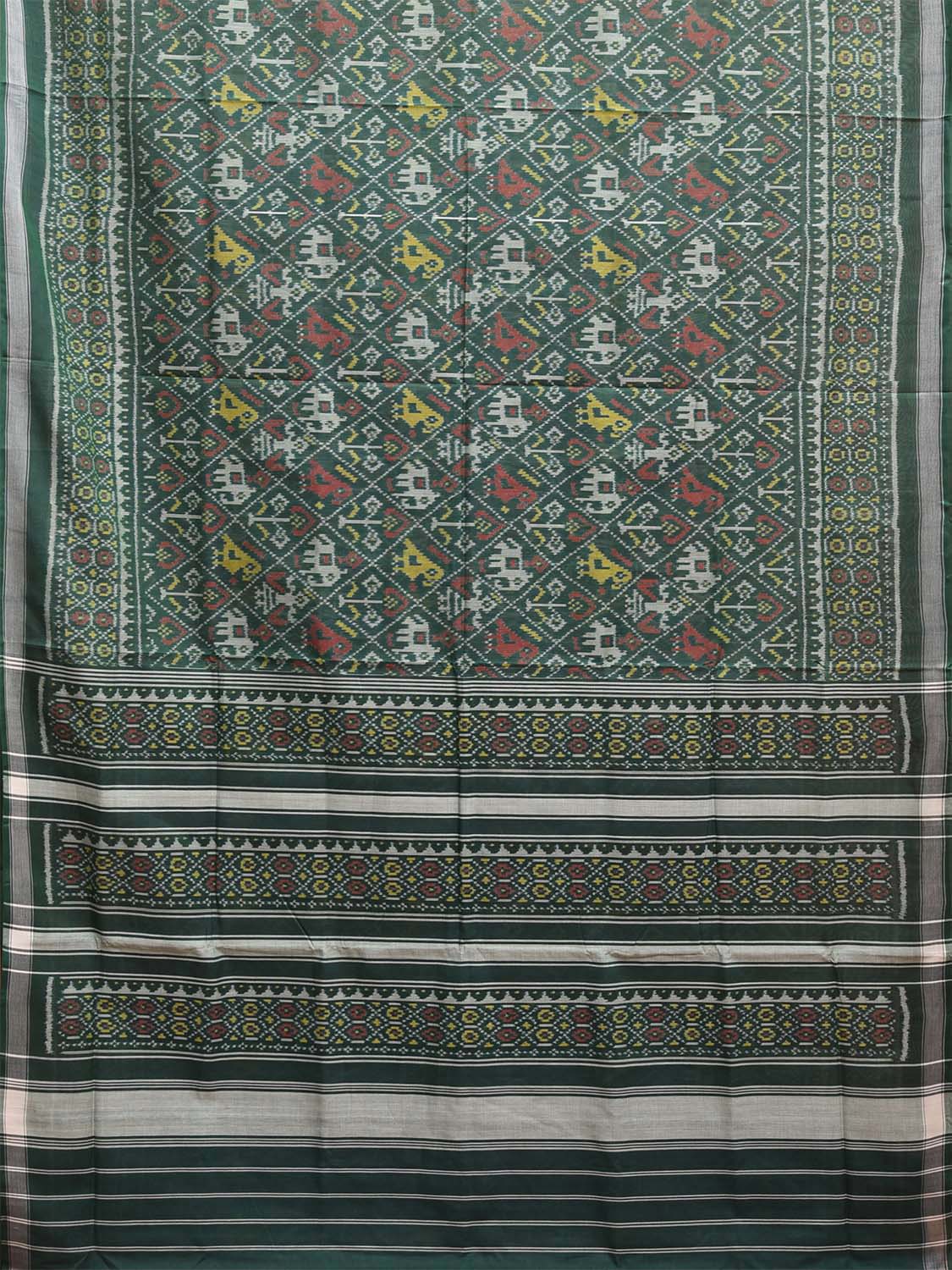 Green Pochampally Ikat Cotton Handloom Saree with Elephant and Parrot Design i0879