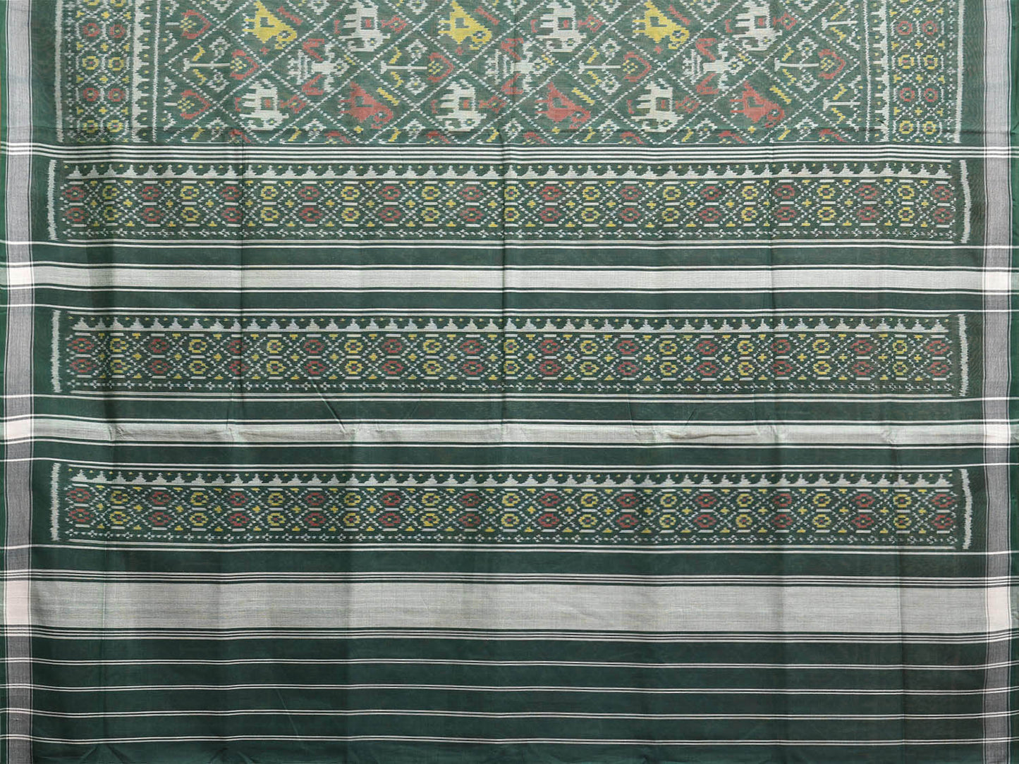 Green Pochampally Ikat Cotton Handloom Saree with Elephant and Parrot Design i0879