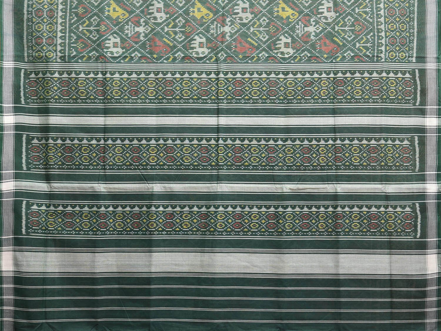 Green Pochampally Ikat Cotton Handloom Saree with Elephant and Parrot Design i0879