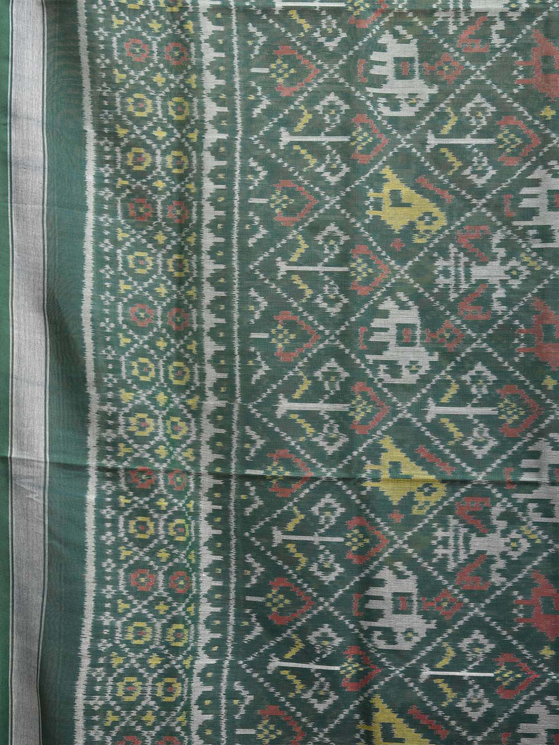 Green Pochampally Ikat Cotton Handloom Saree with Elephant and Parrot Design i0879