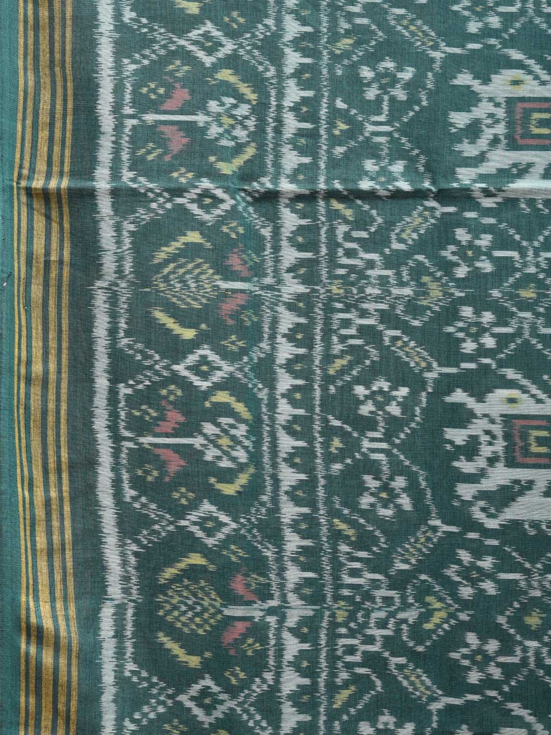 Green Pochampally Ikat Cotton Handloom Saree with Elephant Design i0796