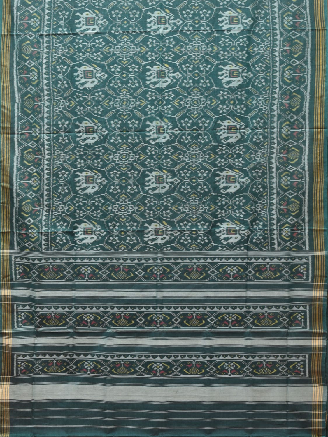 Green Pochampally Ikat Cotton Handloom Saree with Elephant Design i0796