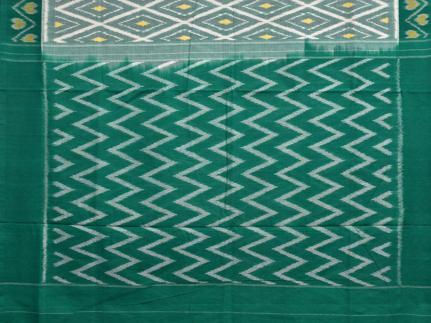 Green Pochampally Ikat Cotton Handloom Saree with Grill Design No Blouse i0839