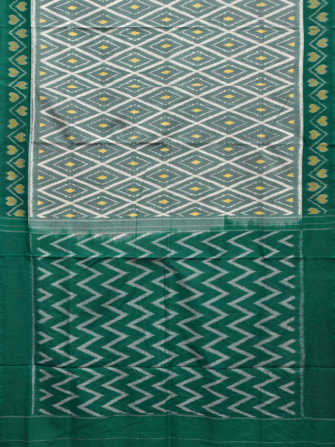 Green Pochampally Ikat Cotton Handloom Saree with Grill Design No Blouse i0839