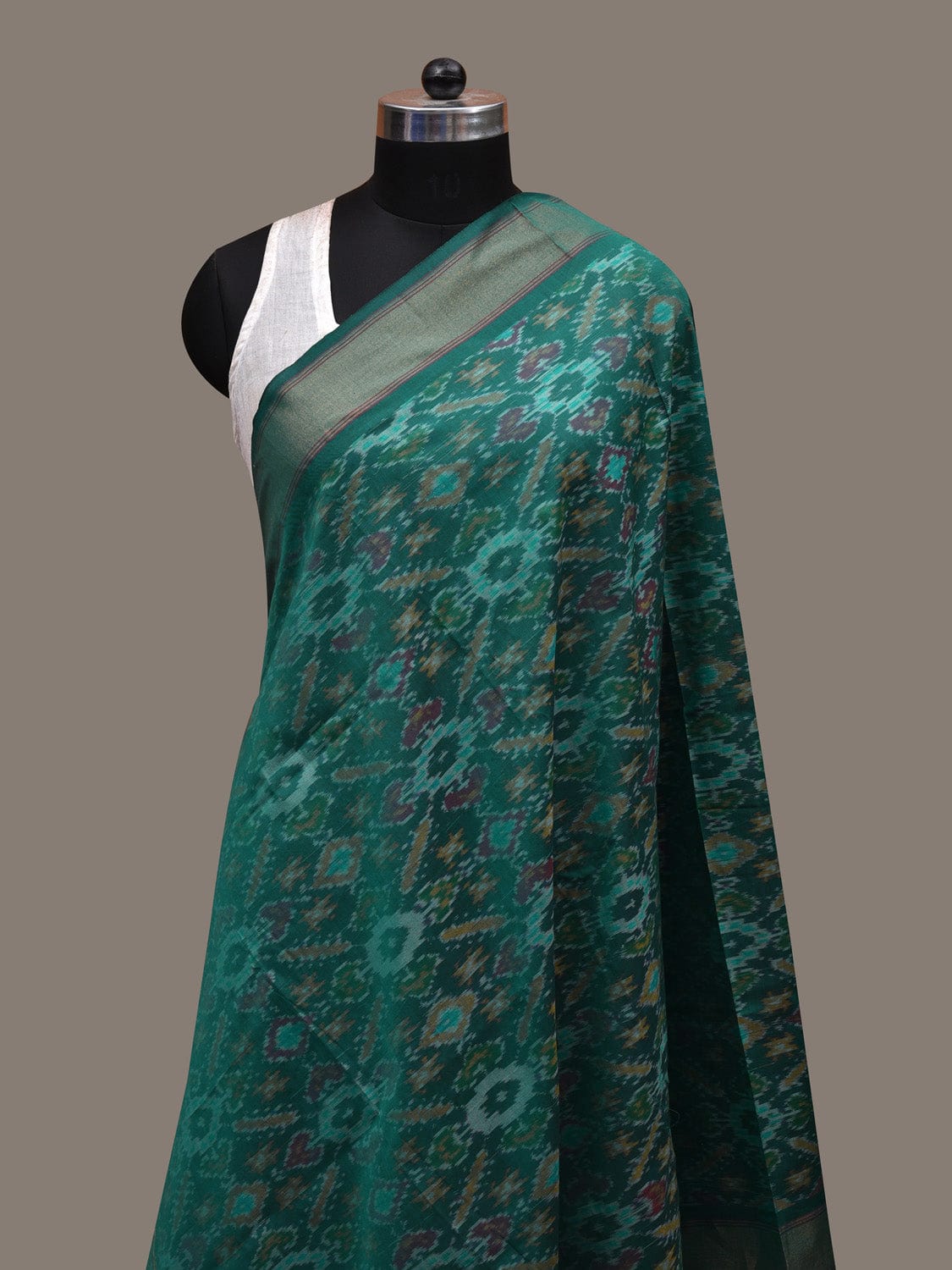 Green Pochampally Ikat Cotton Silk Handloom Dupatta with Grill Design ds2774
