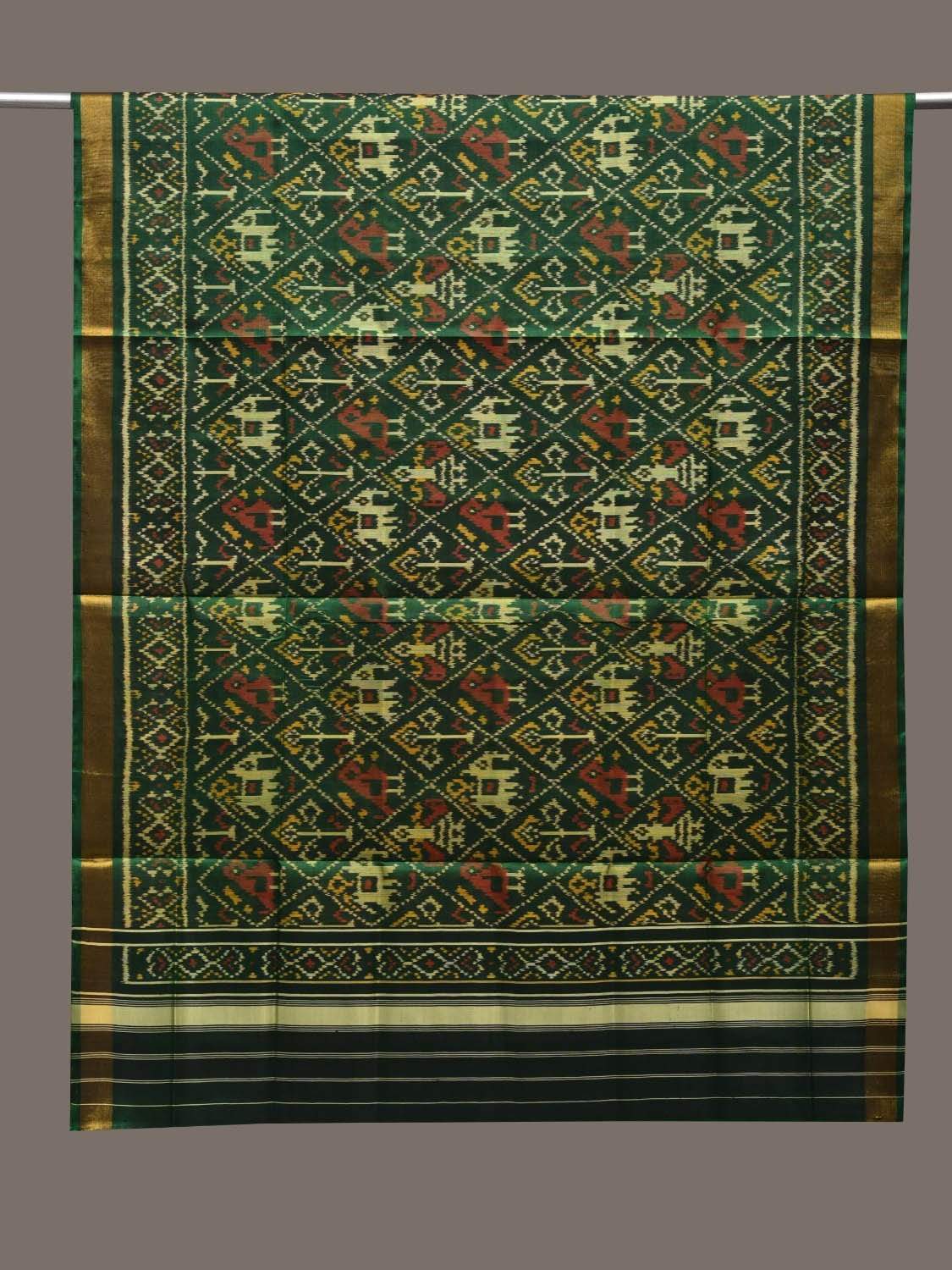 Green Pochampally Ikat Silk Handloom Dupatta with Elephant and Parrot Design ds2460
