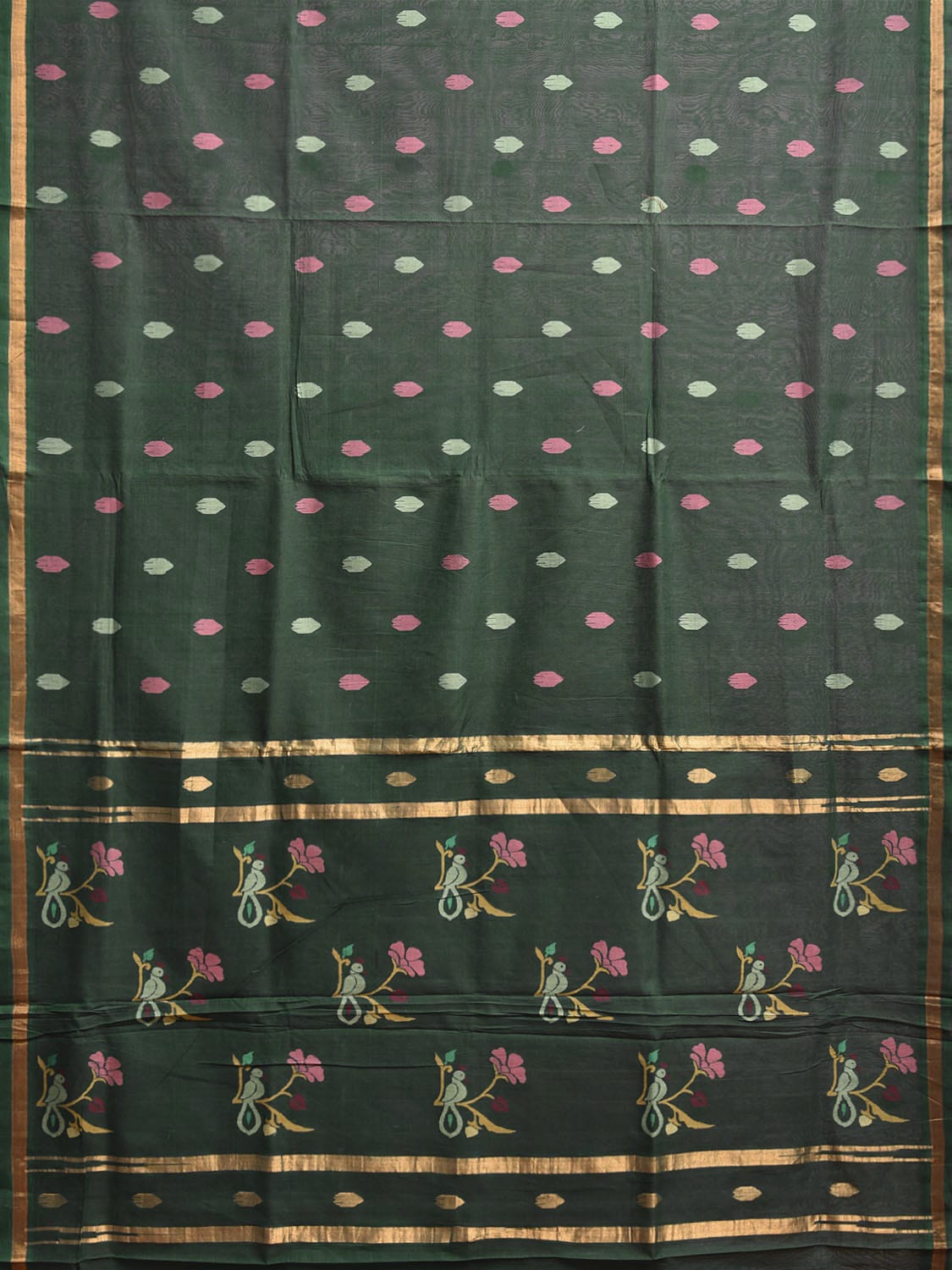 Green Uppada Cotton Handloom Saree with Birds and Floral Pallu Design u2360