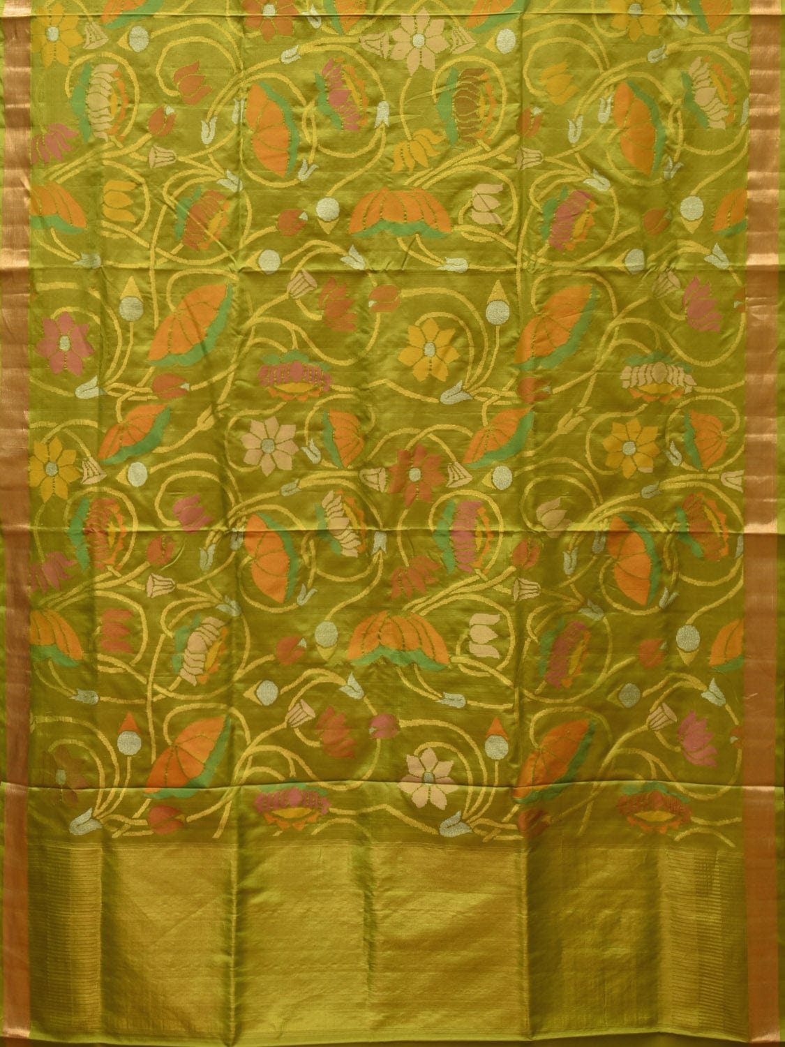 Green Uppada Silk Handloom Saree with All Over Lotus Flowers Design u2138