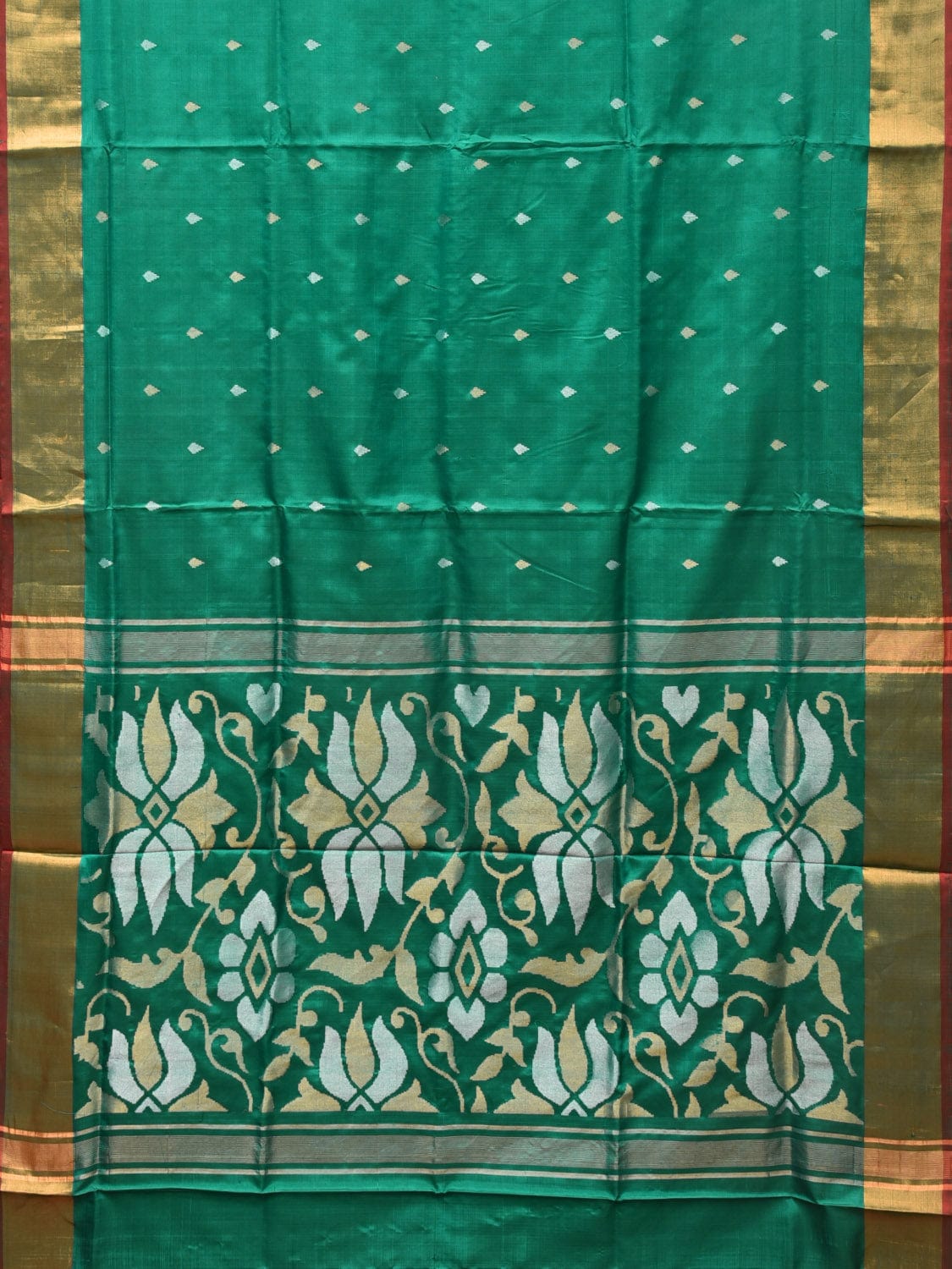 Green Uppada Silk Handloom Saree with Big Floral Pallu Design u2093