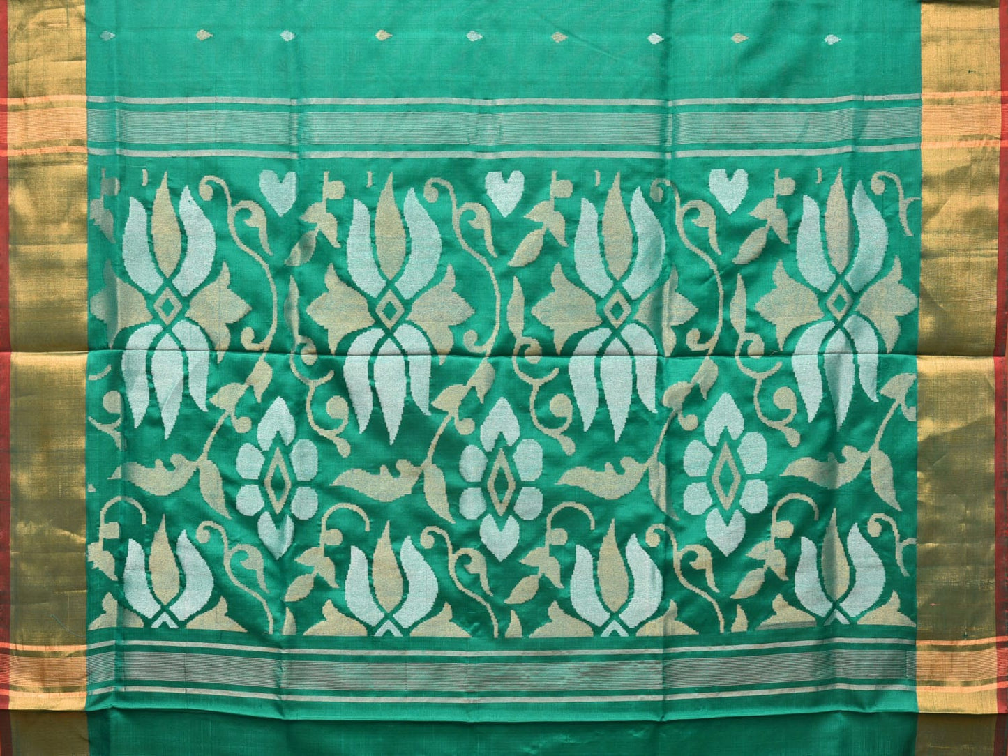 Green Uppada Silk Handloom Saree with Big Floral Pallu Design u2093