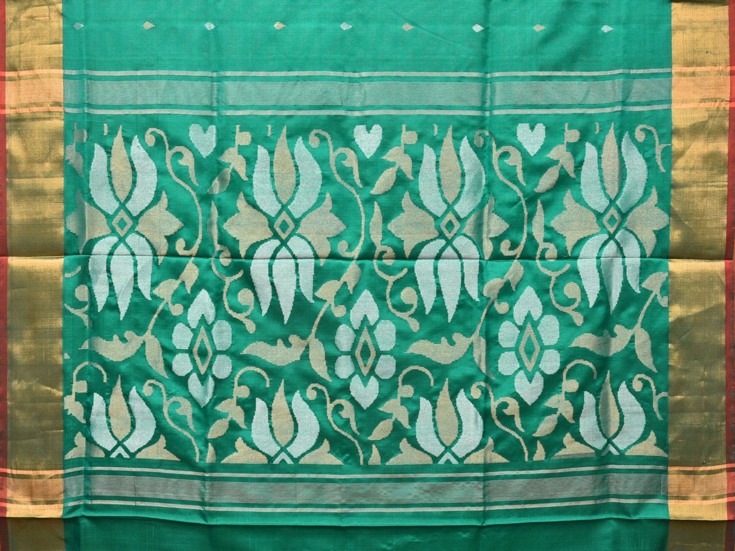 Green Uppada Silk Handloom Saree with Big Floral Pallu Design u2093
