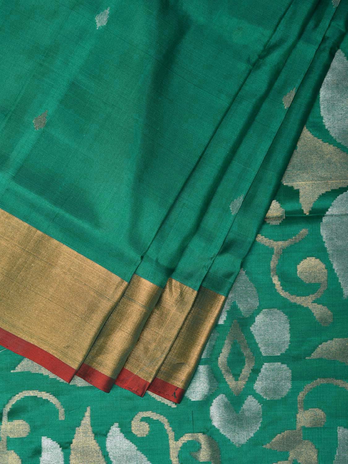 Green Uppada Silk Handloom Saree with Big Floral Pallu Design u2093