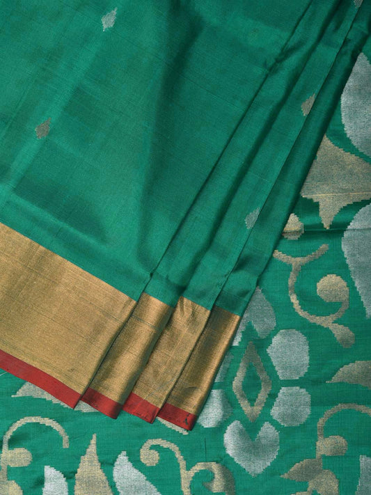 Green Uppada Silk Handloom Saree with Big Floral Pallu Design u2093