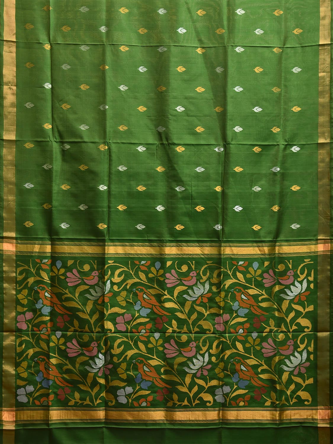 Green Uppada Silk Handloom Saree with Floral and Birds Design u2341
