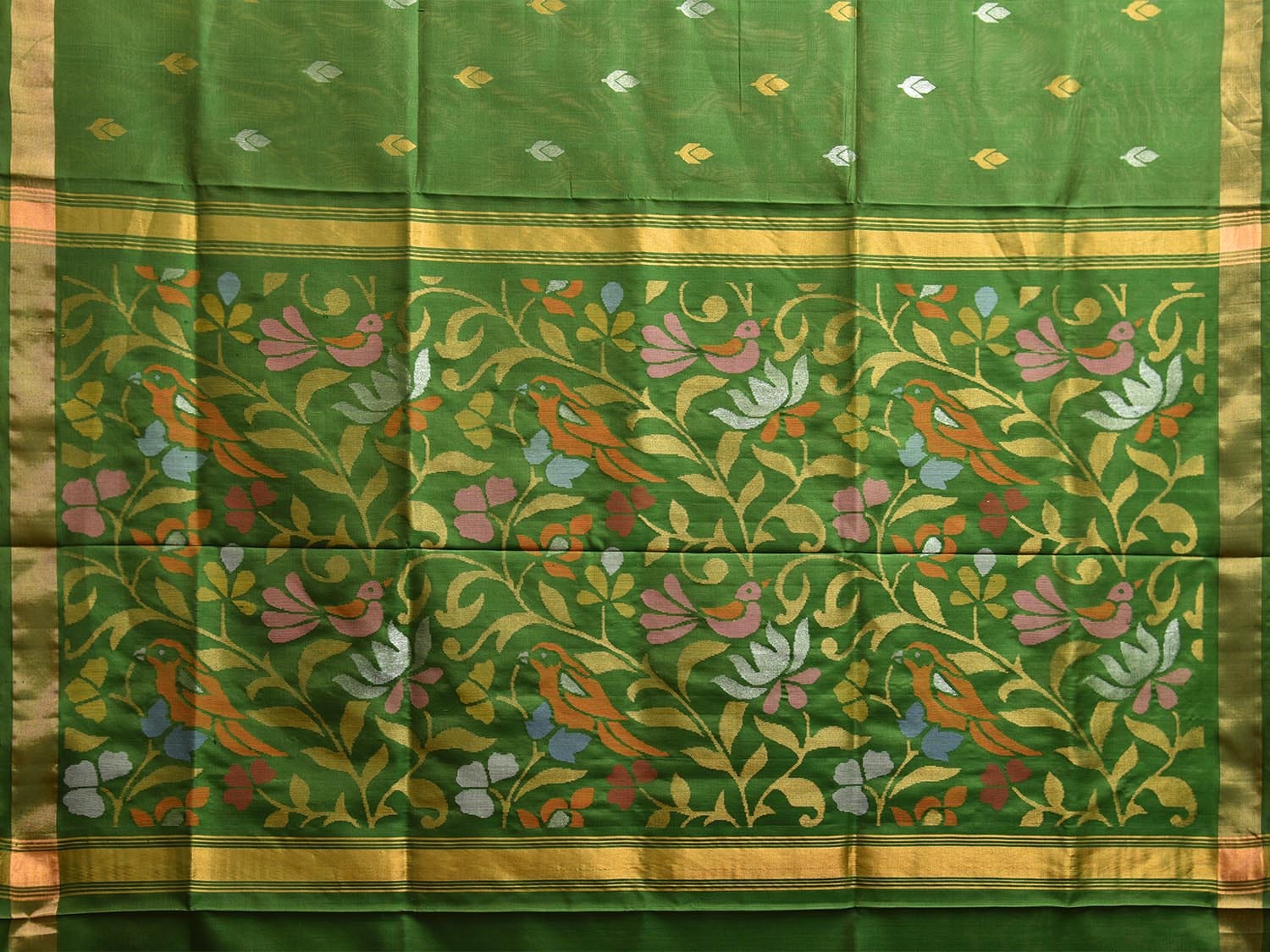 Green Uppada Silk Handloom Saree with Floral and Birds Design u2341