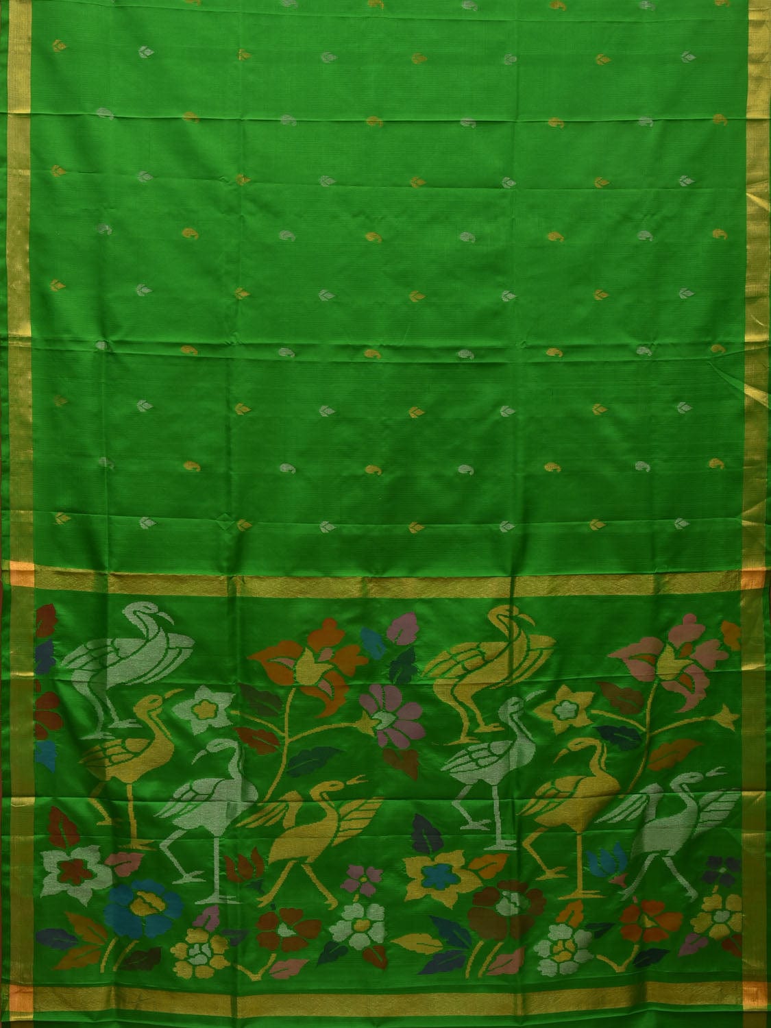 Green Uppada Silk Handloom Saree with Floral and Birds Pallu Design u1946