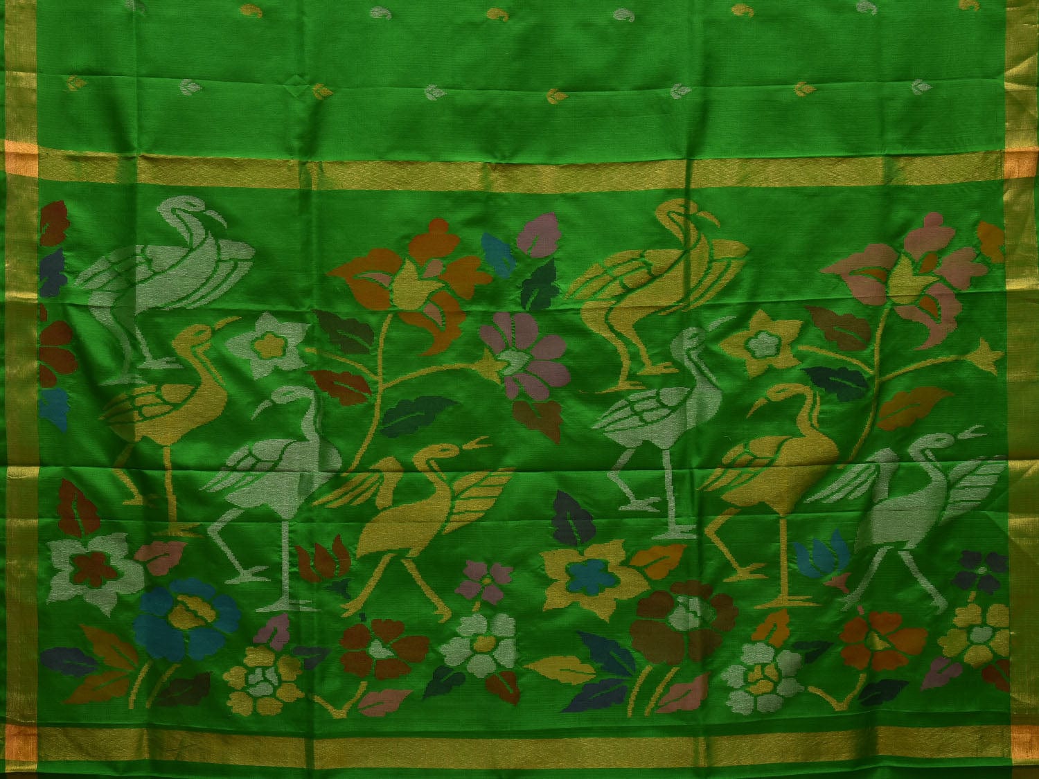 Green Uppada Silk Handloom Saree with Floral and Birds Pallu Design u1946