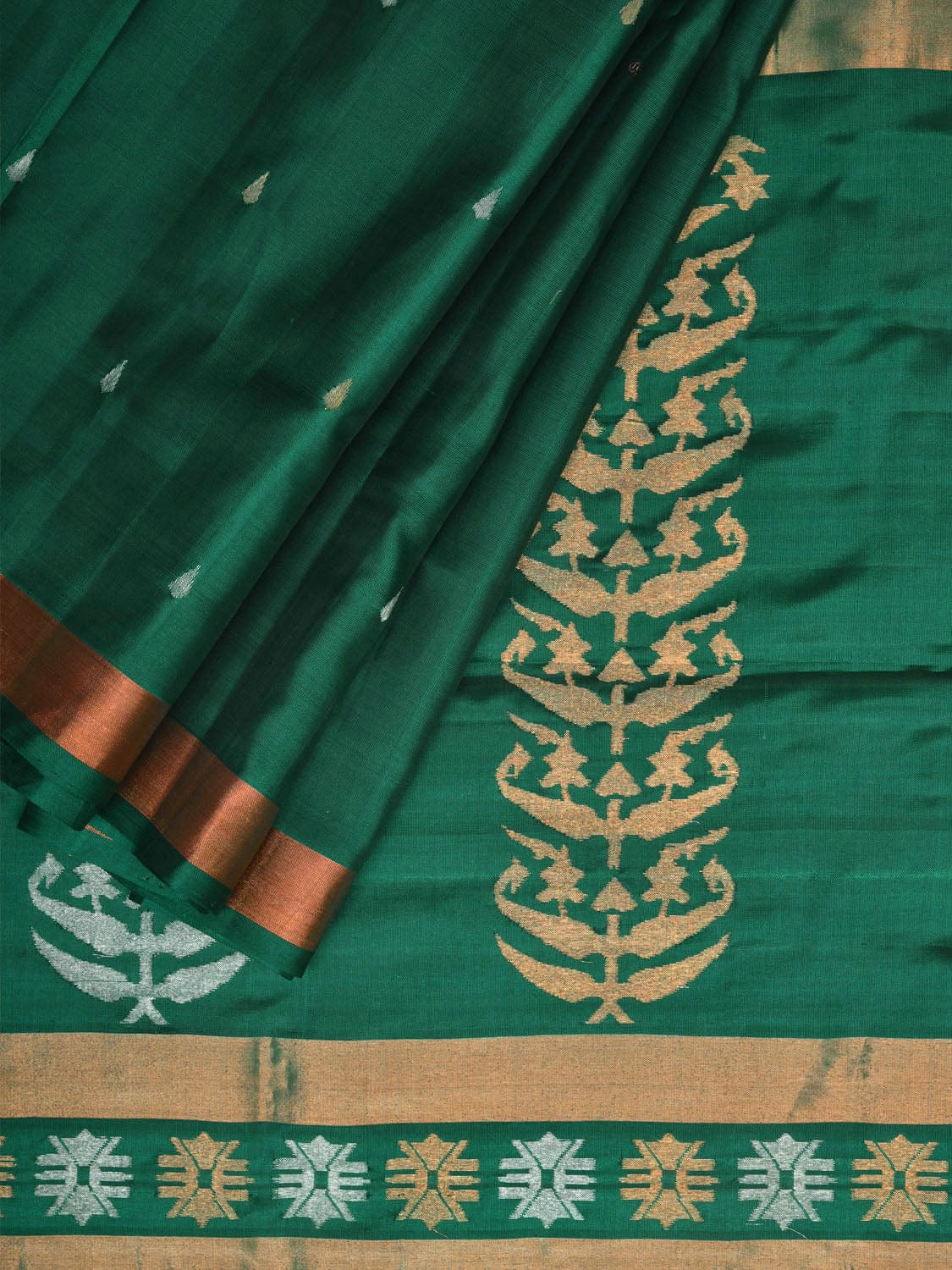 Green Uppada Silk Handloom Saree with Karpur Pallu Design u2015