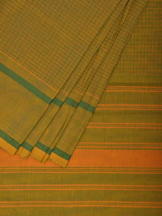 Green Venkatagiri Cotton Saree with Checks and Strips Pallu Design v0080
