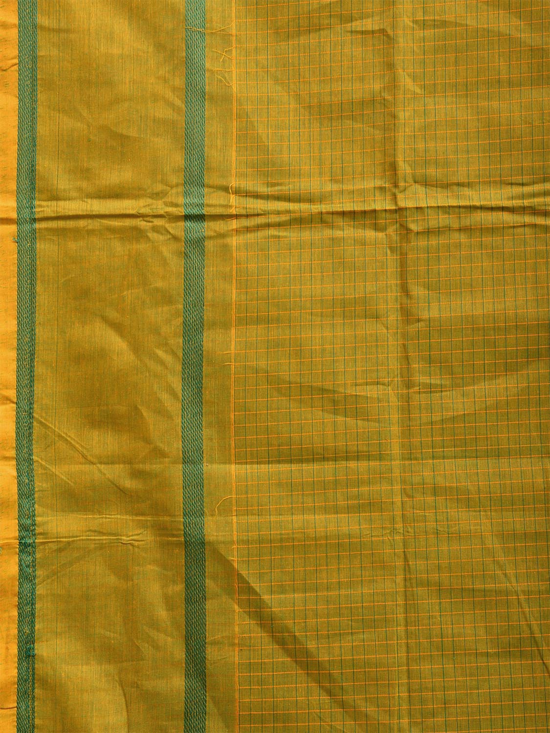Green Venkatagiri Cotton Saree with Checks and Strips Pallu Design v0080
