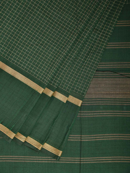Green Venkatagiri Cotton Saree with Checks and Strips Pallu Design v0115