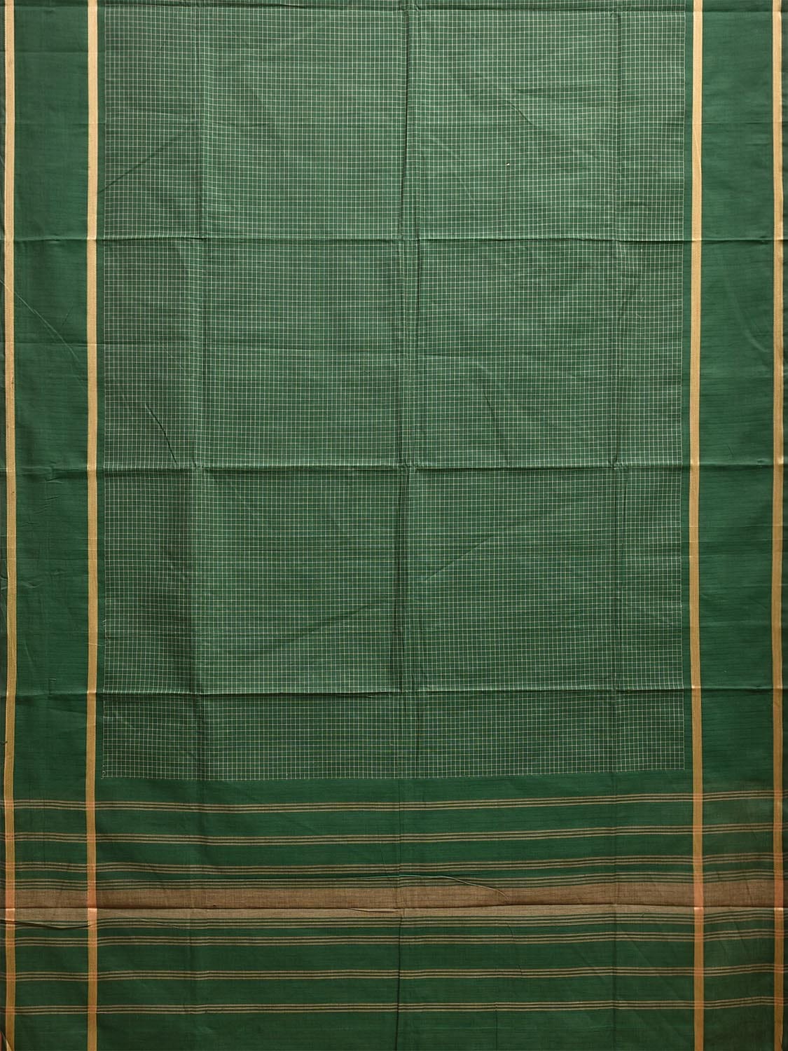 Green Venkatagiri Cotton Saree with Checks and Strips Pallu Design v0115