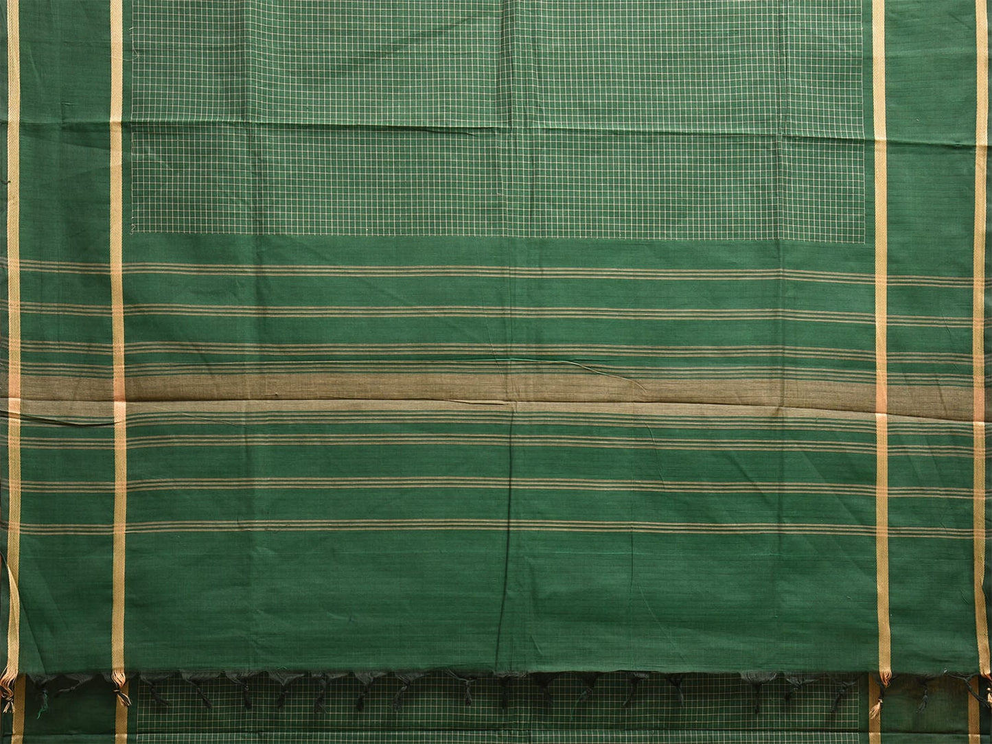 Green Venkatagiri Cotton Saree with Checks and Strips Pallu Design v0115