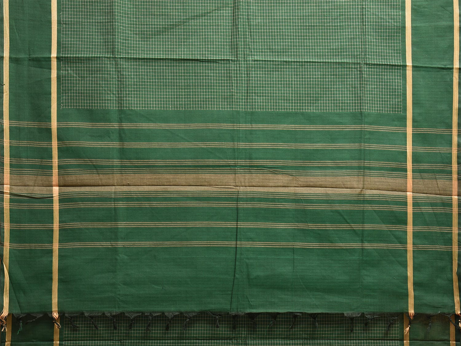 Green Venkatagiri Cotton Saree with Checks and Strips Pallu Design v0115