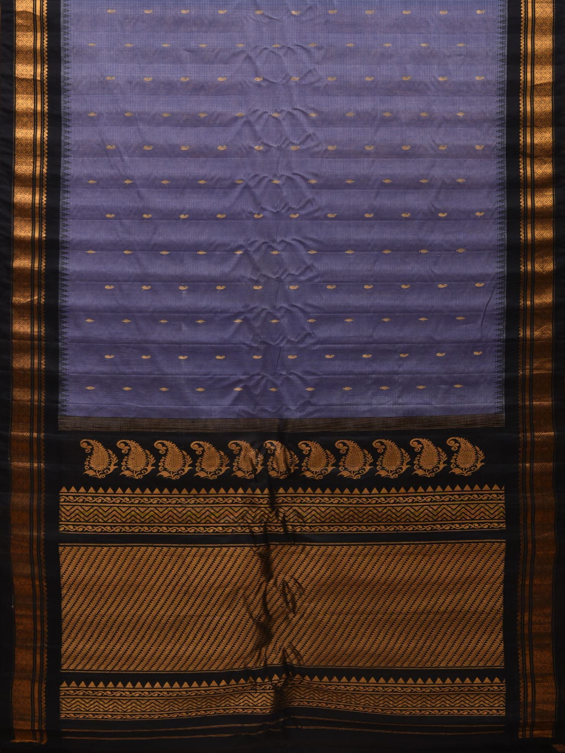 Grey and Black Gadwal Sico Handloom Saree with Mango Pallu Design g0304