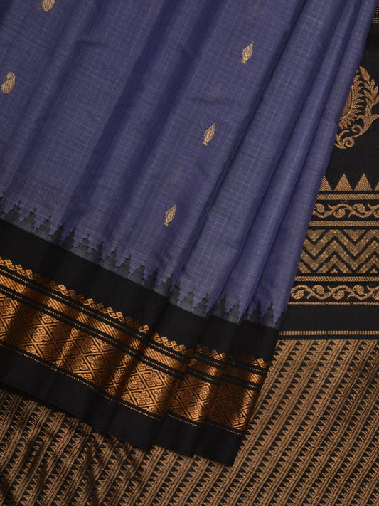 Grey and Black Gadwal Sico Handloom Saree with Mango Pallu Design g0304