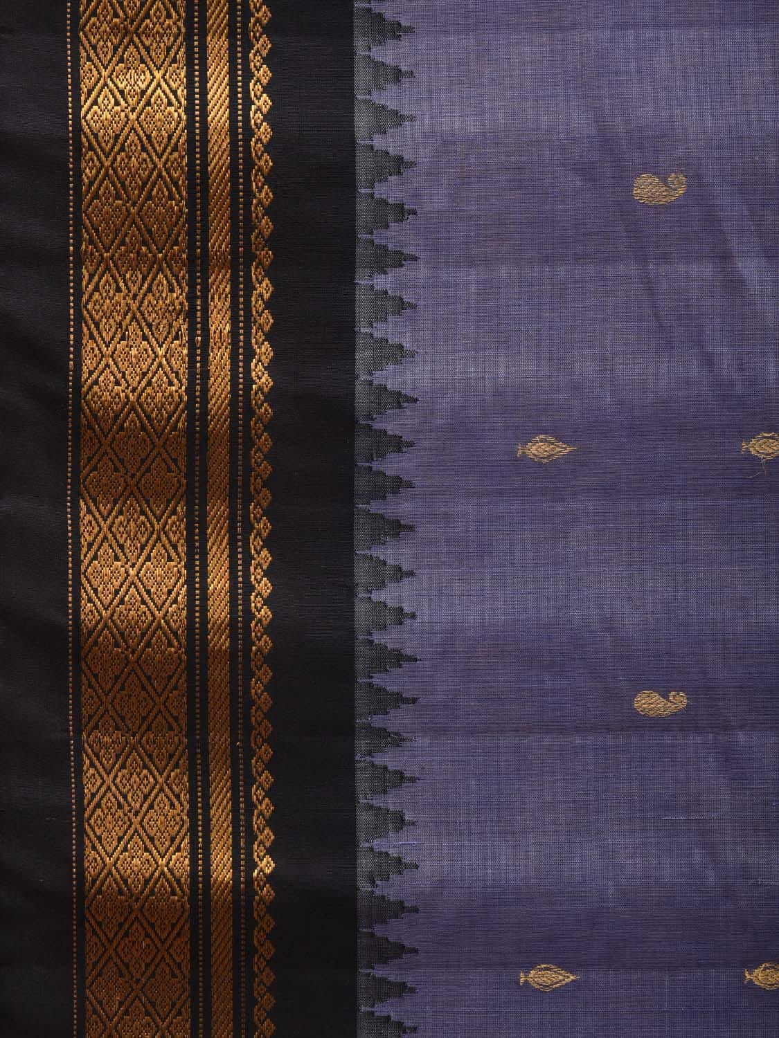 Grey and Black Gadwal Sico Handloom Saree with Mango Pallu Design g0304