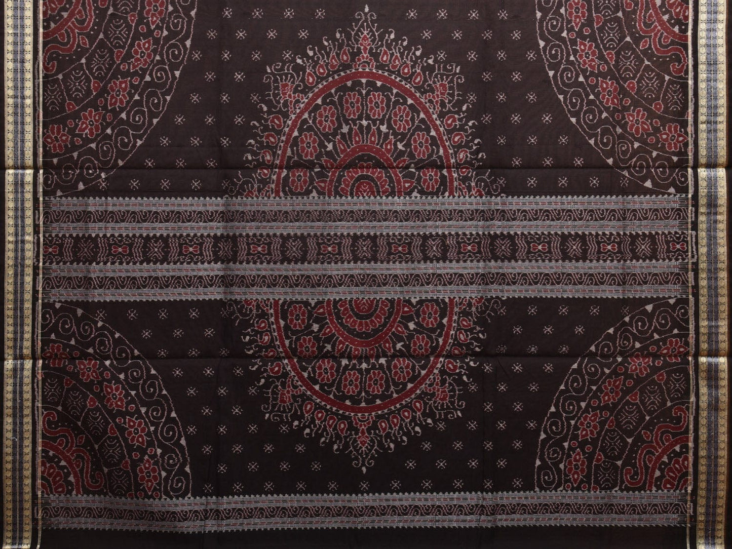 Grey and Black Ikat Cotton Silk Handloom Plain Saree with Pallu Design i0864