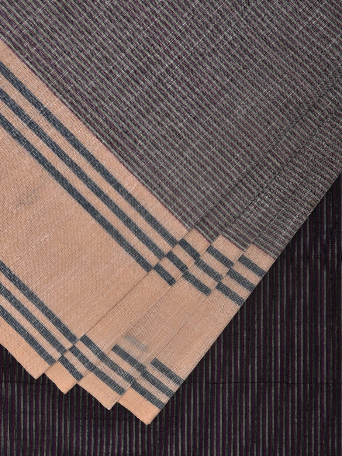 Grey and Black Kanchipuram Cotton Handloom Saree with Strips Pallu Design k0554