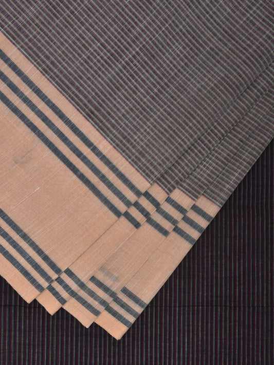 Grey and Black Kanchipuram Cotton Handloom Saree with Strips Pallu Design k0554