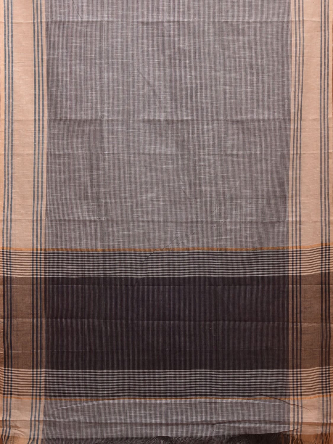 Grey and Black Kanchipuram Cotton Handloom Saree with Strips Pallu Design k0554