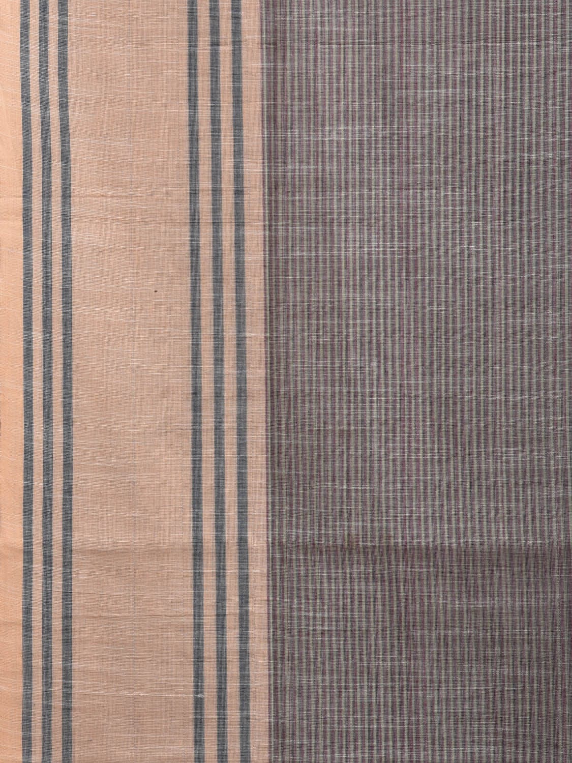 Grey and Black Kanchipuram Cotton Handloom Saree with Strips Pallu Design k0554