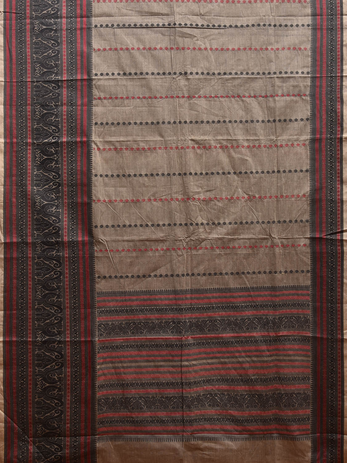 Grey and Black Kanchipuram Cotton Saree with Pallu and Big Border Design k0755
