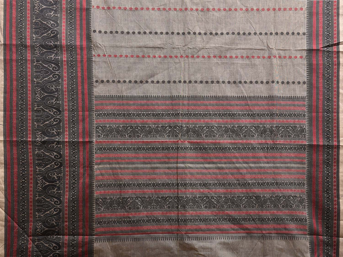 Grey and Black Kanchipuram Cotton Saree with Pallu and Big Border Design k0755