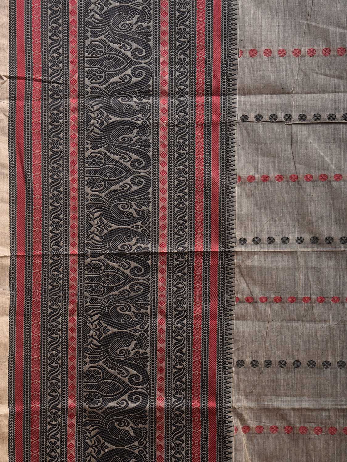 Grey and Black Kanchipuram Cotton Saree with Pallu and Big Border Design k0755